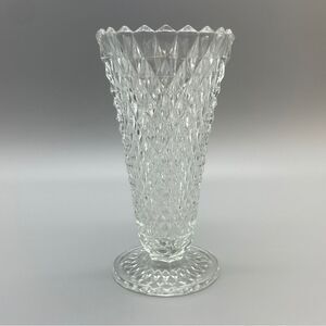 Vintage Indiana Glass Diamond Point Clear 1960’s Vase 8" footed vase